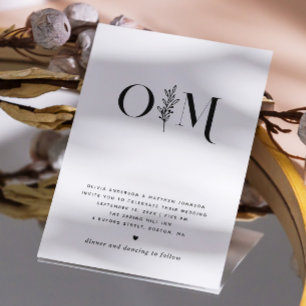 Black and white elegant floral minimalist wedding invitation