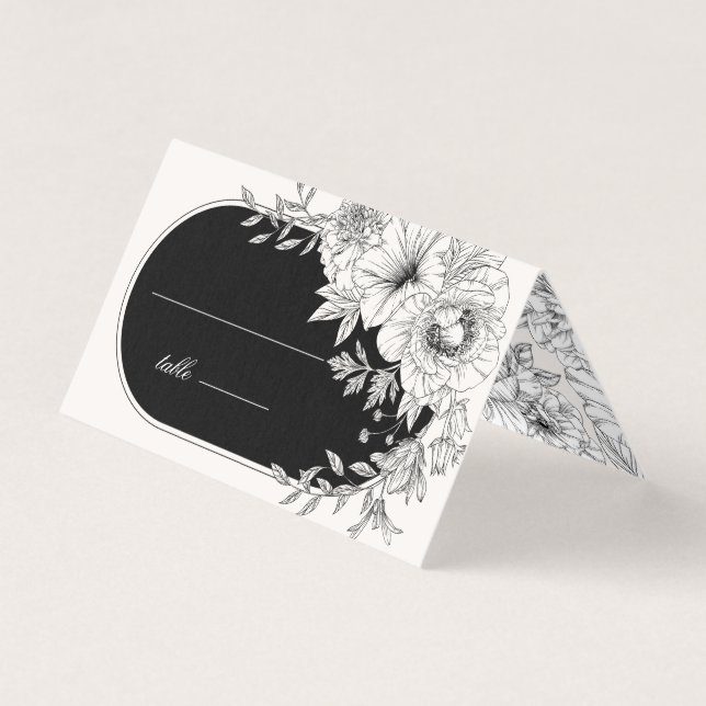black and white elegant floral wedding table card (Front)