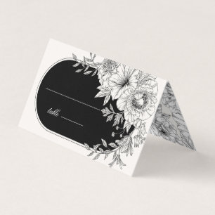 black and white elegant floral wedding table card
