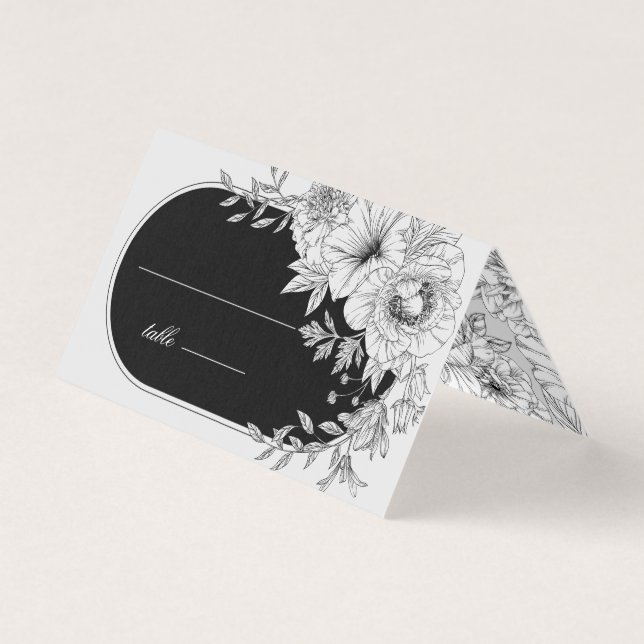 black and white elegant floral wedding table card (Front)
