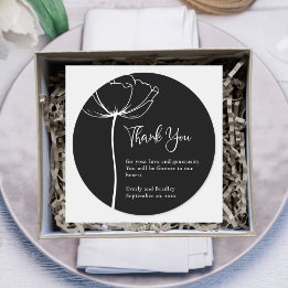 Black and White Elegant Floral Wedding Thank You Classic Round Sticker