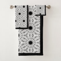 Black and White Elegant Flower pattern Bath Towels