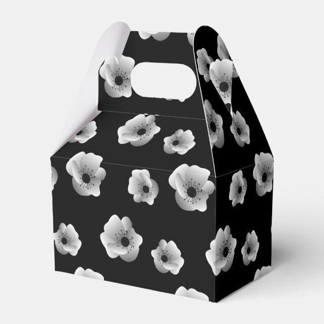 Black and White Elegant Flowers Minimalist Pattern Favour Box (Front Side)