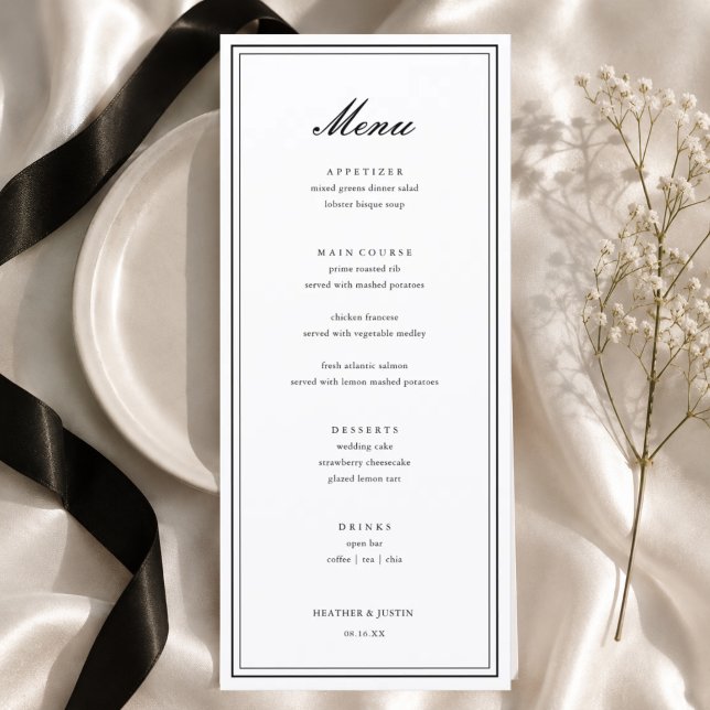 Black and White Elegant Formal Wedding Menu (Creator Uploaded)