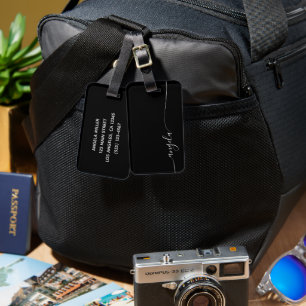 Black and White Elegant Glam Signature Name Luggage Tag