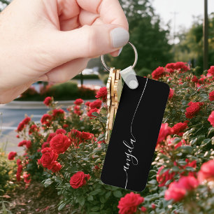 Black and White Elegant Glam Signature Off Centre Key Ring
