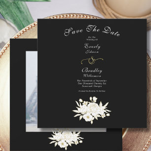Black and White Elegant Gold Floral Roses Photo Save The Date