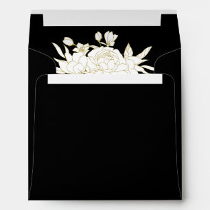 Black and White Elegant Gold White Roses Address Envelope