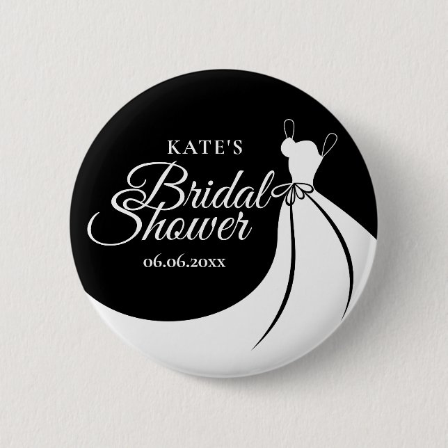 Black and White Elegant Gown Bridal Shower 6 Cm Round Badge (Front)