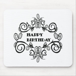 Black And White Elegant Happy Birthday Mouse Mat
