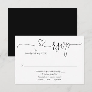 Black And White Elegant Heart Script RSVP Card
