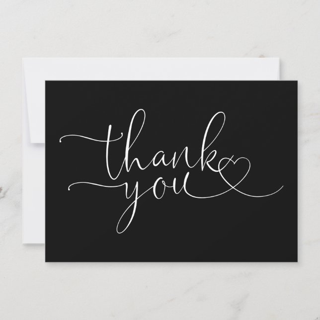 Black And White Elegant Heart Script Thank You Card (Front)