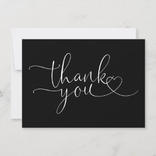 Black And White Elegant Heart Script Thank You Card