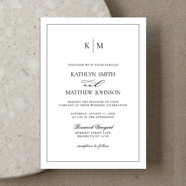 Black and White Elegant Minimalist Border Wedding Invitation (Creator Uploaded)