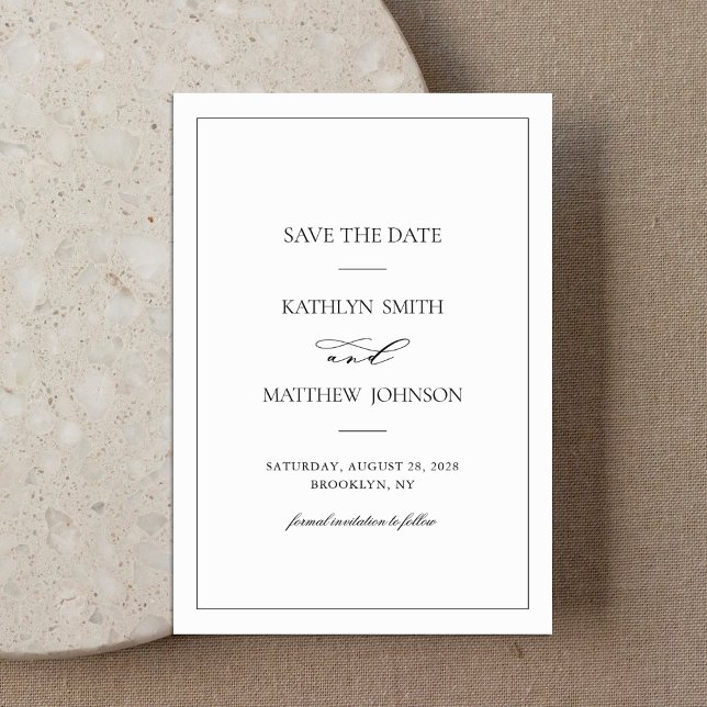 Black and White Elegant Minimalist Border Wedding Save The Date (Creator Uploaded)