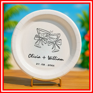 Black and White Elegant Minimalist Modern Wedding  Paper Plate