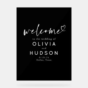Black and White Elegant Minimalist Wedding Welcome Acrylic Sign