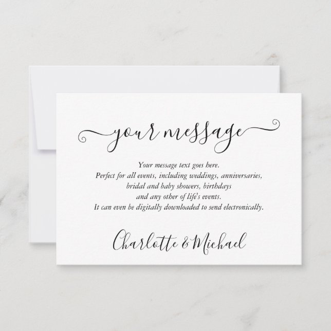 Black And White Elegant Modern Event Message Card (Front)