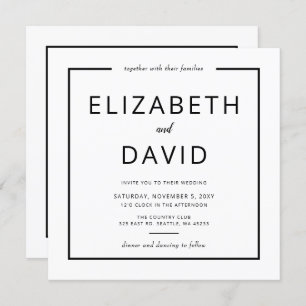Black and White Elegant Modern Minimalist Wedding Invitation