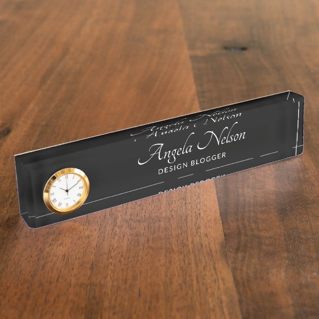 Black and White Elegant Modern Script Nameplate (Side)