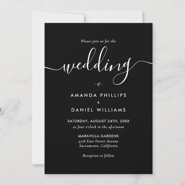 Black and White Elegant Modern Script Wedding Invitation (Front)