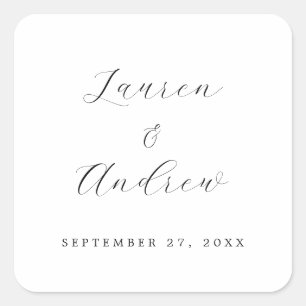 Black and White Elegant Modern Simple Wedding Square Sticker