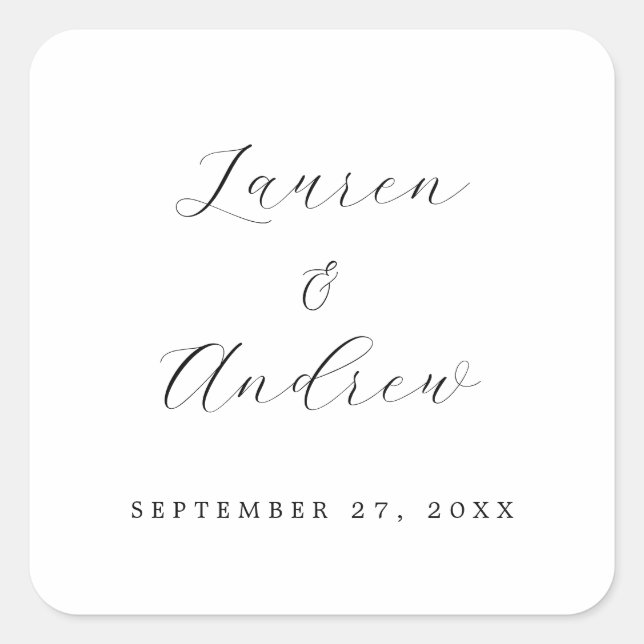 Black and White Elegant Modern Simple Wedding Square Sticker (Front)