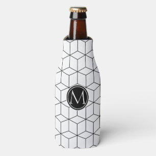 Black and White Elegant Monogram Bottle Cooler