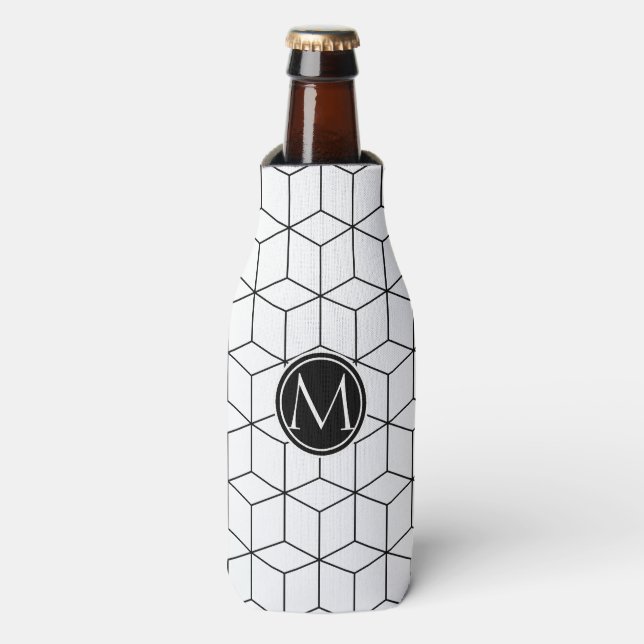 Black and White Elegant Monogram Bottle Cooler (Bottle Front)
