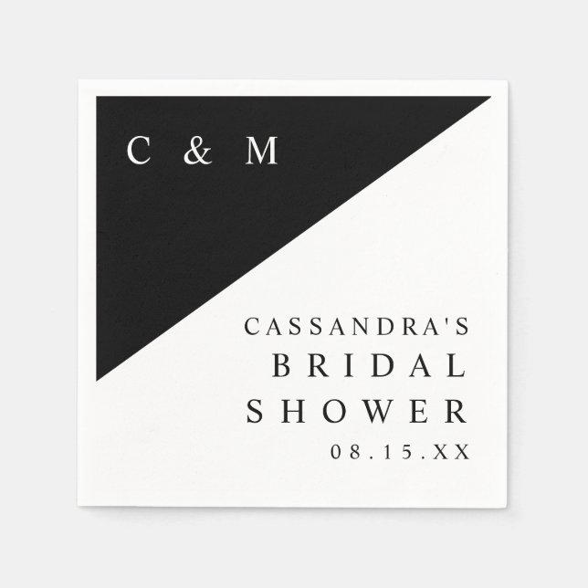 Black And White Elegant Monogram Bridal Shower Napkin (Front)
