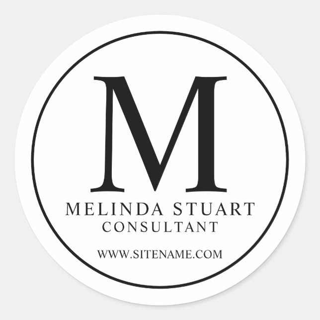Black and White Elegant Monogram Business Classic Round Sticker (Front)