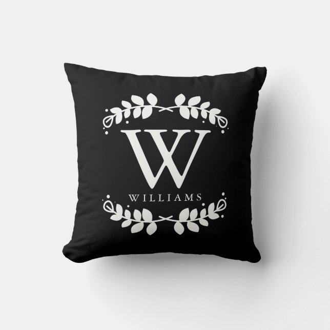 Black and White Elegant Monogram Cushion (Front)