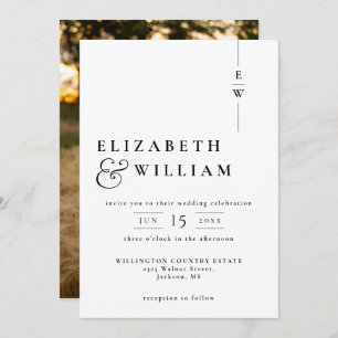 Black And White Elegant Monogram Photo Wedding Invitation