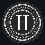 Black and White Elegant Monogram Return Address Classic Round Sticker<br><div class="desc">Elegant Monogram Round Return Address Sticker.</div>