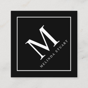 Black and White Elegant Monogram Square Business Card