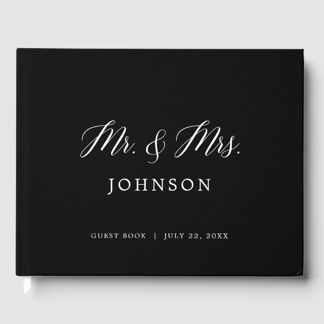 Black and White Elegant Photo Wedding Guest Book (Front)