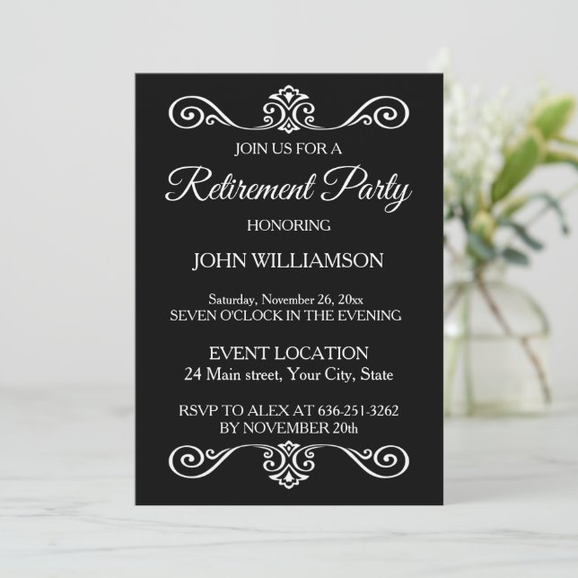 Black and White Elegant Retirement party  Invitation