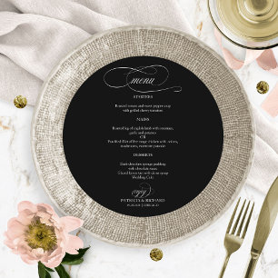 Black And White Elegant Round Wedding Menu