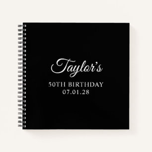 Black and White Elegant Script 50th Birthday Guest Notebook