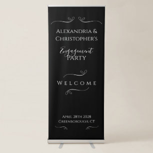 Black and White Elegant Script Engagement Party Retractable Banner