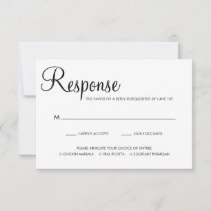 Black and White Elegant Script Meal Choice Wedding RSVP Card