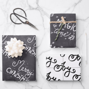 Black and White Elegant Script Merry Christmas Wrapping Paper Sheet