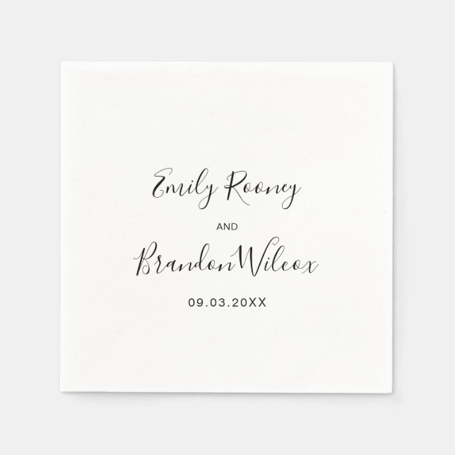 Black and White Elegant Script Modern Wedding Napkin (Front)