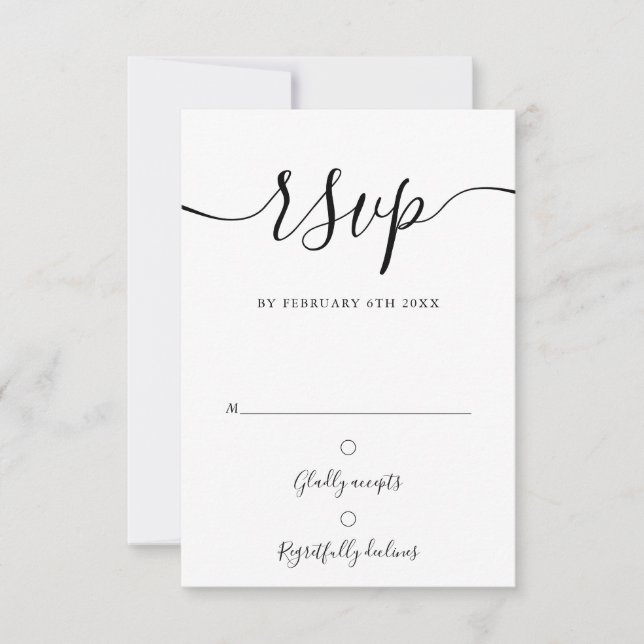 Black And White Elegant Script Modern Wedding  RSVP Card (Front)
