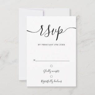 Black And White Elegant Script Modern Wedding RSVP Card