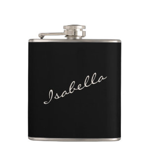 Black and White Elegant Script Name Wedding Party  Hip Flask
