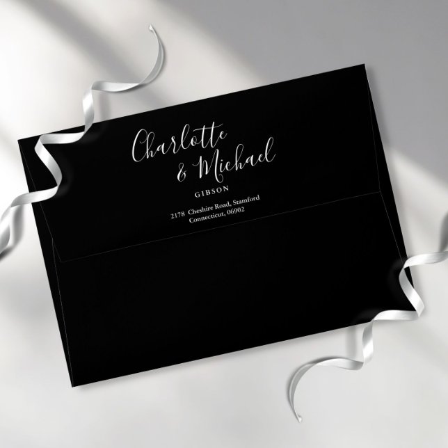 Black And White Elegant Script Return Address Envelope (Creator Uploaded)