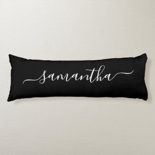 Black and White Elegant Script Signature Name Body Cushion