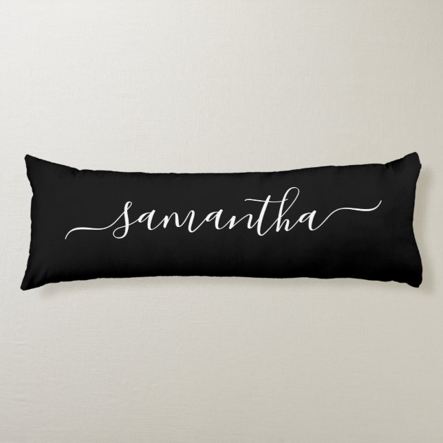 Black and White Elegant Script Signature Name Body Cushion (Front)