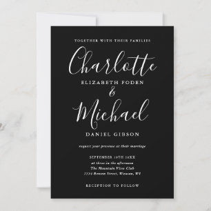 Black And White Elegant Script Wedding Invitation